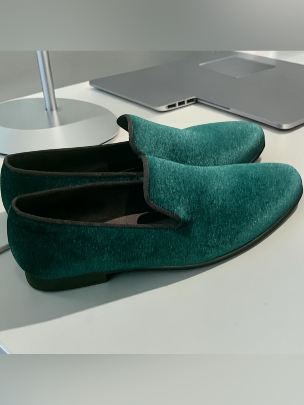 Harpelunde Men's Velvet Slip-On Loafers in Emerald Green